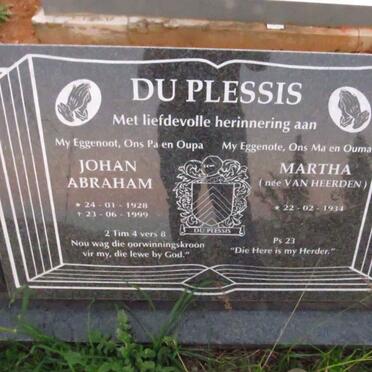 PLESSIS Johan Abraham, du 1928-1999 & Martha VAN HEERDEN 1934-