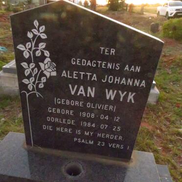 WYK Aletta Johanna, van nee OLIVIER 1908-1984