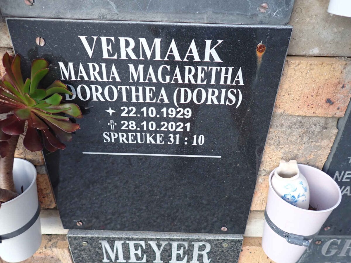 VERMAAK Maria Magaretha Dorothea 1929-2021