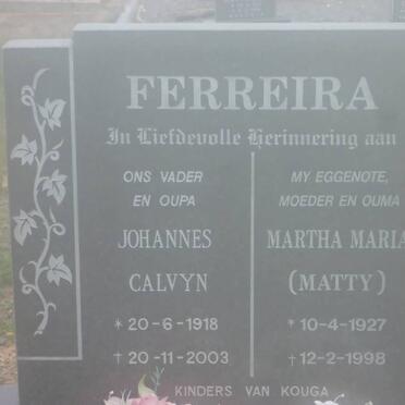 FERREIRA Johannes Calvyn 1918-2003 &amp; Martha Maria 1927-1998