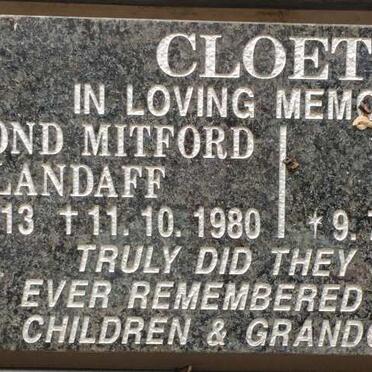 CLOETE Raymond Mitford Llandaff 1913-1980 &amp; Dorothy Valerie SALZWEDEL 1915-1985