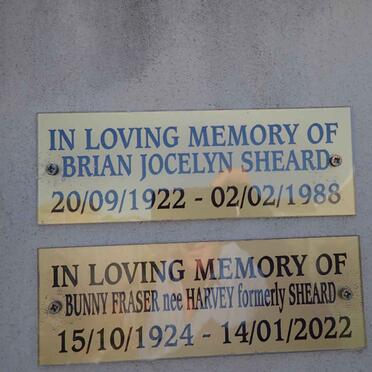 SHEARD Brian Jocelyn 1922-1988 :: FRASER Bunny formerly SHEARD nee HARVEY 1924-2022