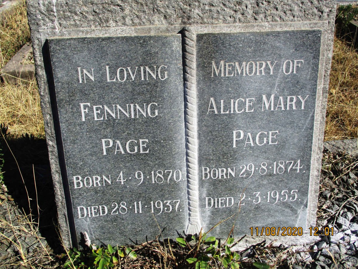 PAGE Fenning 1870-1937 &amp; Alice Mary 1874-1955