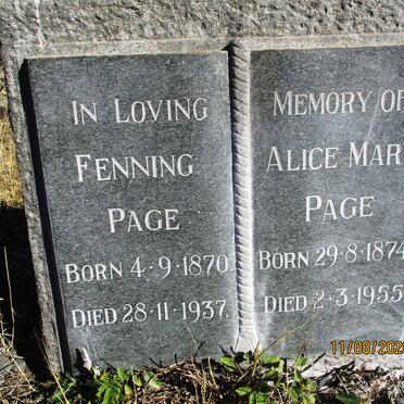 PAGE Fenning 1870-1937 &amp; Alice Mary 1874-1955