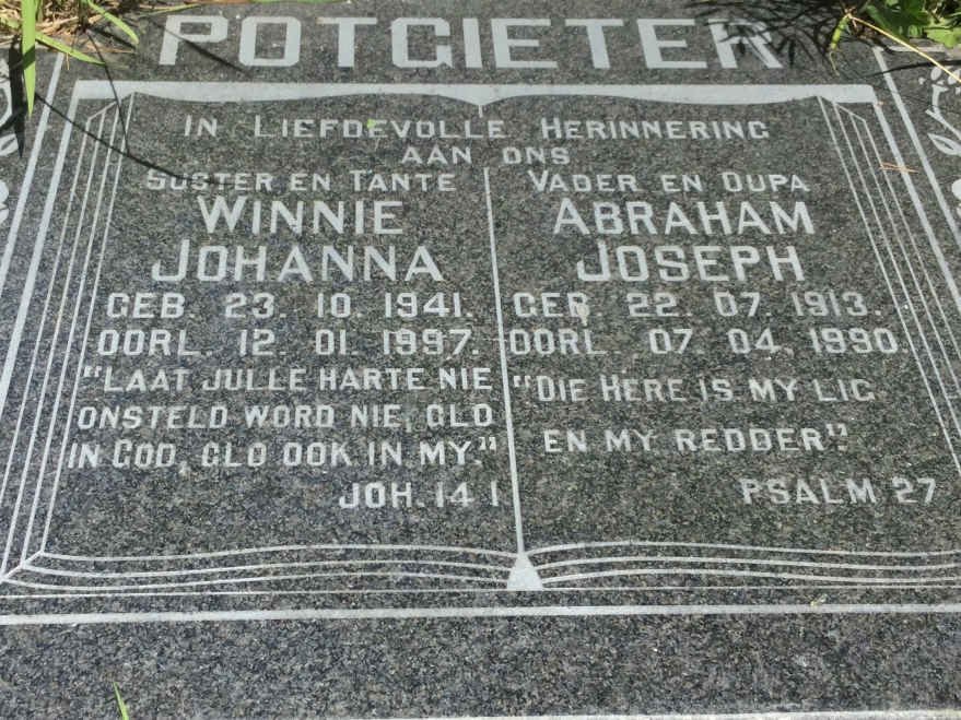 POTGIETER Abraham Joseph 1913-1990 &amp; Winnie Johanna 1941-1997