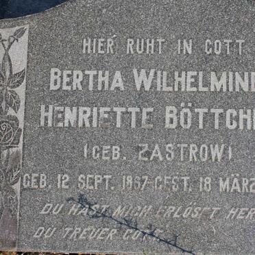 BOTTCHER Bertha Wilhelmine Henriette nee ZASTROW 1867-1959