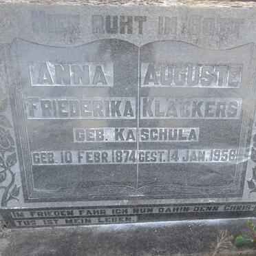 KLACKERS Anna Auguste Friederika nee KASCHULA 1874-1956