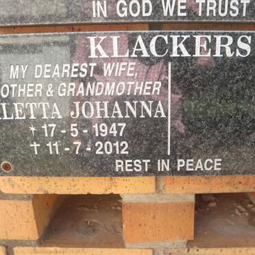 KLACKERS Aletta Johanna 1947-2012