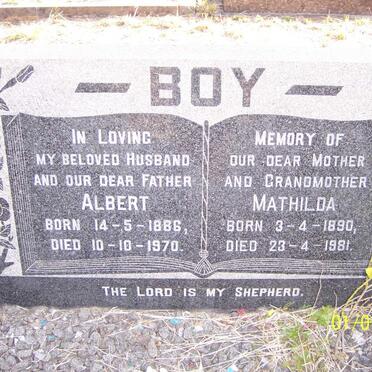 BOY Albert 1886-1970 &amp; Mathilda 1890-1981