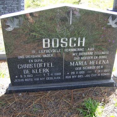 BOSCH Christoffel de Klerk 1913-1989 &amp; Maria Helene SCHROEDER 1921-1987