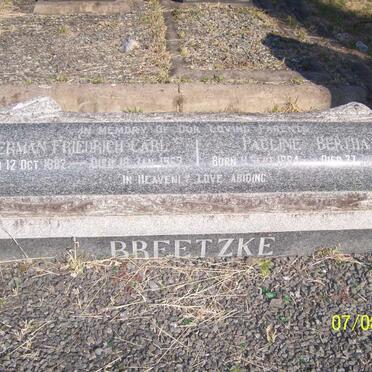 BREETZKE Herman Friedrich Carl 1882-1962 &amp; Pauline Bertha 1884-1922