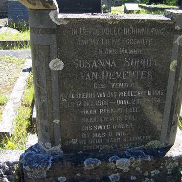 DEVENTER Susanna Sophia, van nee VENTER 1906-1954
