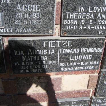 FIETZE Edward Heindrich Ludwig 1911-1994 &amp; Ida Augusta Mathilda 1890-1988