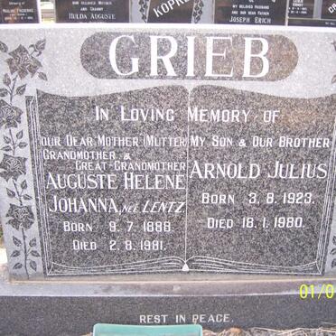 GRIEB Arnold Julius 1923-1980 &amp; Auguste Helene Johanne LENTZ 1888-1981