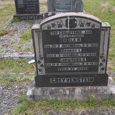 GREYVENSTEIN Heila M. 1923-1939 :: GREYVENSTEIN Ernest L. 1924-1939 :: GREYVENSTEIN Louwrens B. 1938-1939