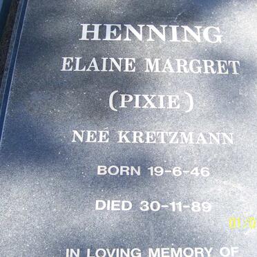 HENNING Elaine Margret nee KRETZMANN 1946-1989