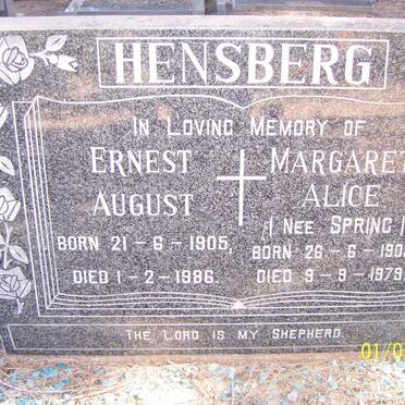 HENSBERG Ernest August 1905-1986 &amp; Margaret Alice SPRING 1909-1979