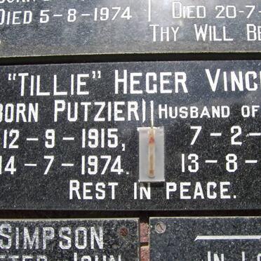 HEGER Vincent 1921-2005 &amp; Tillie nee PUTZIER 1915-1974