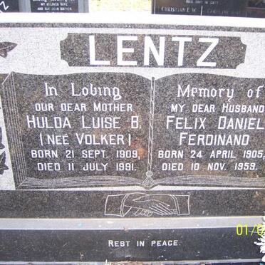 LENTZ Felix Daniel Ferdinand 1905-1959 &amp; Hulda Luise B. VOLKER 1909-1991
