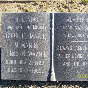 McMANIS Corolie Marie nee NEWMAN 1920-1962