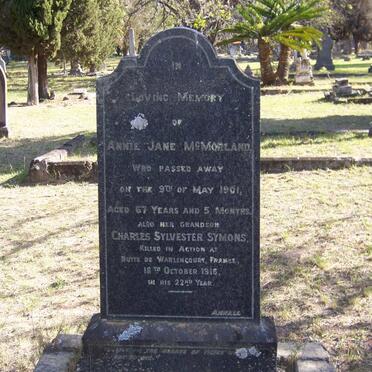 McMORLAND Annie Jane -1901 :: SYMONS Charles Sylvester -1916