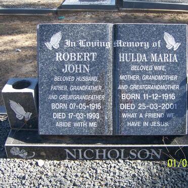 NICHOLSON Robert John 1916-1993 &amp; Hulda Maria 1916-2001