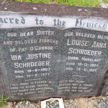 SCHROEDER Louise Anna nee HASELAU 1884-1952 :: SCHROEDER Ida Justine 1907-1952