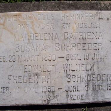 SCHROEDER Edwalt Wilhelm Fredrich 1890-1959 &amp; Magdelena Catriena Susana 1890-1959