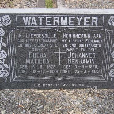 WATERMEYER Johannes Benjamin 1929-1979 &amp; Freda Matilda 1928-1986
