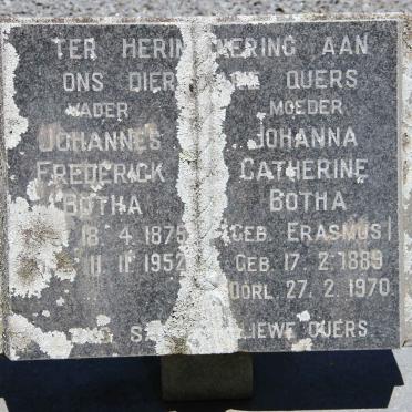 BOTHA Johannes Frederick 1875-1952 &amp; Johanna Catherine ERASMUS 1889-1970