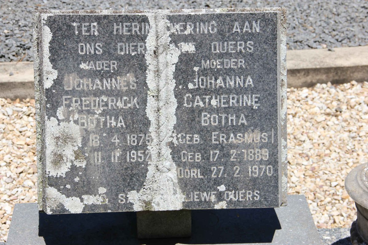 BOTHA Johannes Frederick 1875-1952 &amp; Johanna Catherine ERASMUS 1889-1970