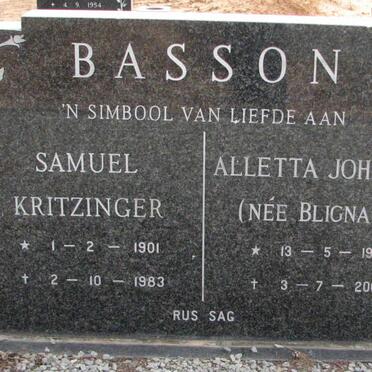 BASSON Samuel Kritzinger 1901-1983 &amp; Aletta Johanna BLIGNAUT 1912-2002