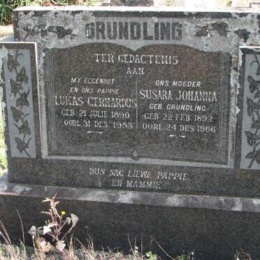 GRUNDLING Lukas Gerhardus 1890-1953 &amp; Susara Johanna GRUNDLING 1892-1966