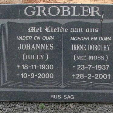 GROBLER Johannes 1930-2000 &amp; Irene Dorothy MOSS 1937-2001