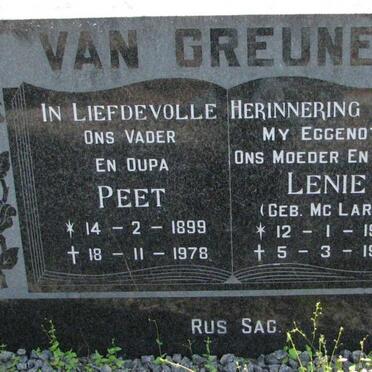 GREUNEN Peet, van 1899-1978 &amp; Lenie McLAREN 1903-1975