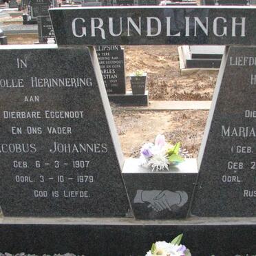 GRUNDLINGH Jacobus Johannes 1907-1979 &amp; Maria Elizabeth C. KLEYNHANS 1910-1994