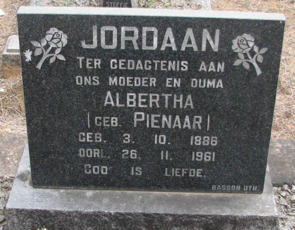 JORDAAN Albertha nee PIENAAR 1886-1961