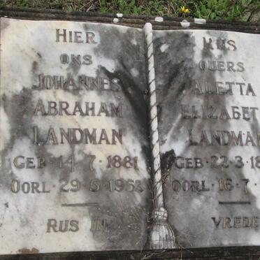 LANDMAN Johannes Abraham 1881-1953 &amp; Aletta Elizabeth 1877-1921