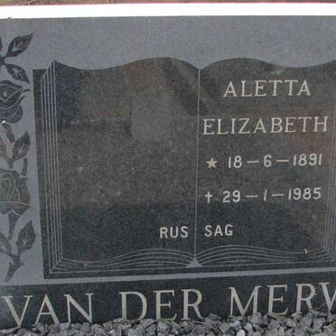 MERWE Aletta Elizabeth, van der 1891-1985