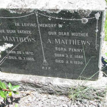 MATTHEWS R. 1872-1955 &amp; A. PENNY 1868-1930