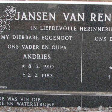 RENSBURG Andries, Jansen van 1910-1983 &amp; Anne 1913-2000