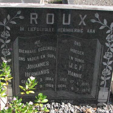 ROUX Johannes Hermanus 1884-1969 &amp; J.C.F. 1895-1978