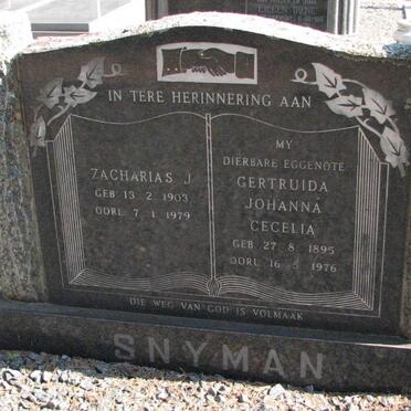 SNYMAN Zacharias J. 1903-1979 &amp; Johanna Cecelia 1895-1976