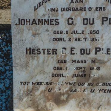 PLESSIS Johannes G., du 1850-1931 &amp; Hester C.E. MASSYN 1858-1947