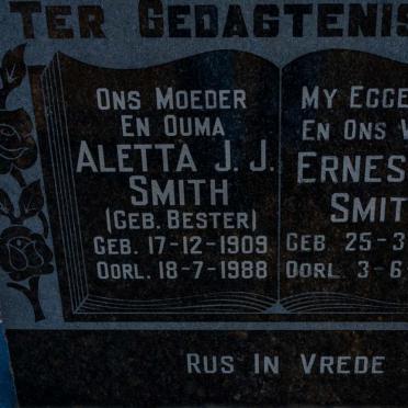 SMITH Ernest F. 1893-1960 &amp; Aletta J.J. BESTER 1909-1988