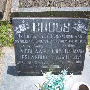 CROUS Nicolaas Gerhardus 1909-1985 &amp; Cornelia Maria PETZER 1910-1988