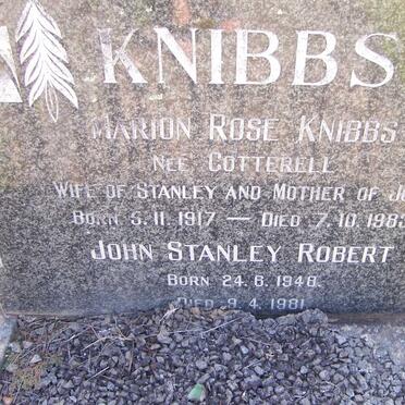 KNIBBS Marion Rose nee COTTERELL 1917-1983 :: KNIBBS John Stanley Robert 1948-1981