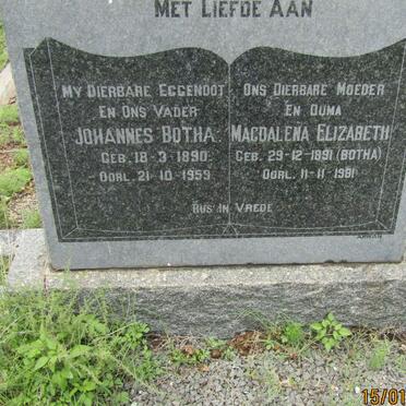 BOTHA Johannes 1890-1959 &amp; Magdalena Elizabeth BOTHA 1891-1981
