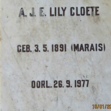 CLOETE A.J.E. nee MARAIS 1891-1977