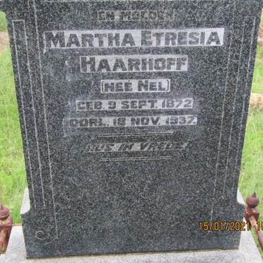 HAARHOFF Martha Etresia nee NEL 1872-1937